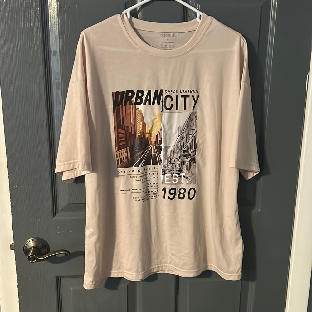 Shein Women’s oversized graphic tee, size S, color: tan